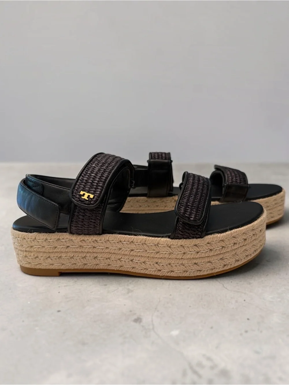 Tory Burch Black Woven-Strap Espadrille-Inspired Sandals